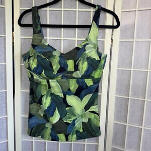 Athleta Bathing Suit Swim Tankini Top Green‎ Floral Underwire Bra Cup 38 B/C